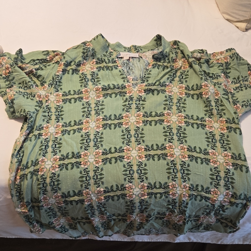 LOFT Green Floral Blouse